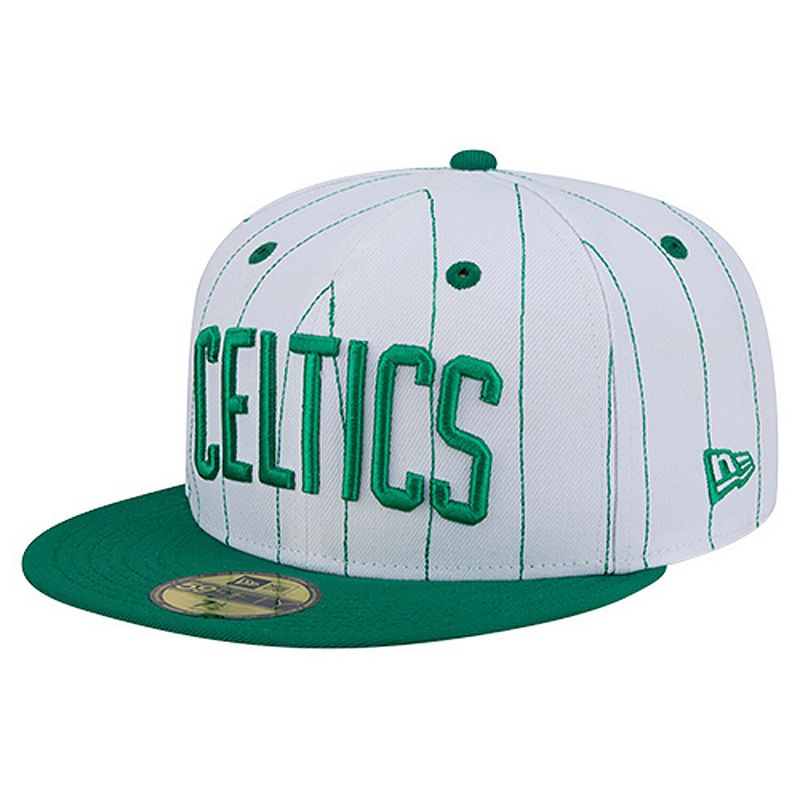Men's New Era White Boston Celtics Wordmark Pinstripe 59FIFTY Fitted Hat,
