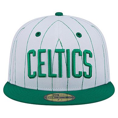 Men's New Era White Boston Celtics Wordmark Pinstripe 59FIFTY Fitted Hat