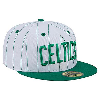 Men's New Era White Boston Celtics Wordmark Pinstripe 59FIFTY Fitted Hat