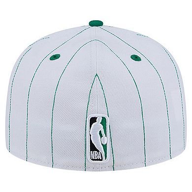 Men's New Era White Boston Celtics Wordmark Pinstripe 59FIFTY Fitted Hat