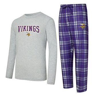 Men's Concepts Sport Purple/Heather Gray Minnesota Vikings Regulate Long Sleeve T-Shirt and Plaid Pant Set