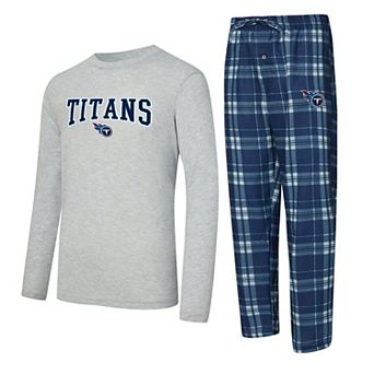 Men's Concepts Sport Navy/Heather Gray Tennessee Titans Regulate Long Sleeve T-Shirt and Plaid Pant Set
