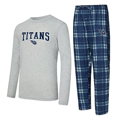 Men's Concepts Sport Navy/Heather Gray Tennessee Titans Regulate Long Sleeve T-Shirt and Plaid Pant Set