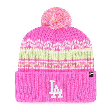 Youth '47 Pink Los Angeles Dodgers Polar Vortex Cuffed Knit Hat with Pom