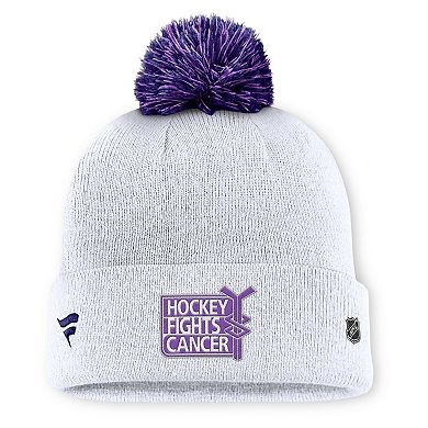 Men's Fanatics White St. Louis Blues Authentic Pro Hockey Fights Cancer Cuffed Knit Hat with Pom
