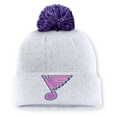 Men's Fanatics White St. Louis Blues Authentic Pro Hockey Fights Cancer Cuffed Knit Hat with Pom