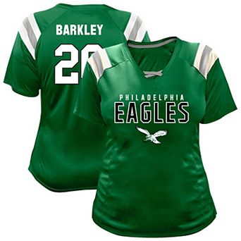 Women's Fanatics Saquon Barkley Kelly Green Philadelphia Eagles Plus Size Name & Number Raglan Lace V-Neck T-Shirt