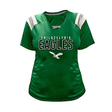 Women's Fanatics Saquon Barkley Kelly Green Philadelphia Eagles Plus Size Name & Number Raglan Lace V-Neck T-Shirt