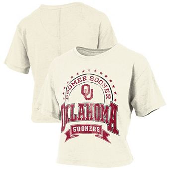 Women's Pressbox Natural Oklahoma Sooners Vintage Wash Waist-Length T-Shirt