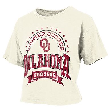 Women's Pressbox Natural Oklahoma Sooners Vintage Wash Waist-Length T-Shirt