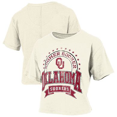 Women's Pressbox Natural Oklahoma Sooners Vintage Wash Waist-Length T-Shirt