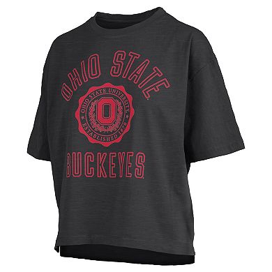 Women's Pressbox Black Ohio State Buckeyes Motley Crew Bishop Waist Length Oversized T-Shirt