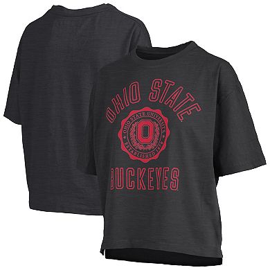 Women's Pressbox Black Ohio State Buckeyes Motley Crew Bishop Waist Length Oversized T-Shirt