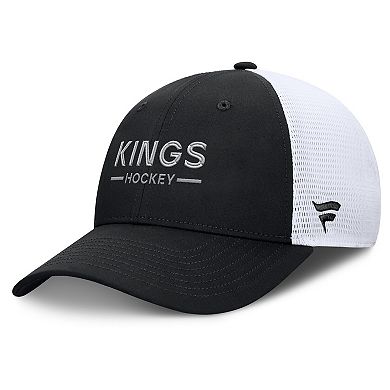 Men's Fanatics Black/White Los Angeles Kings Authentic Pro Rink Lockup Adjustable Trucker Hat