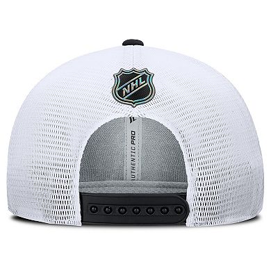 Men's Fanatics Black/White Los Angeles Kings Authentic Pro Rink Lockup Adjustable Trucker Hat