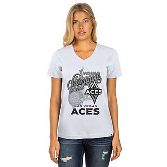 Women's New Era White Las Vegas Aces 2025 WNBA Finals Champions Hoop Dreams V-Neck T-Shirt