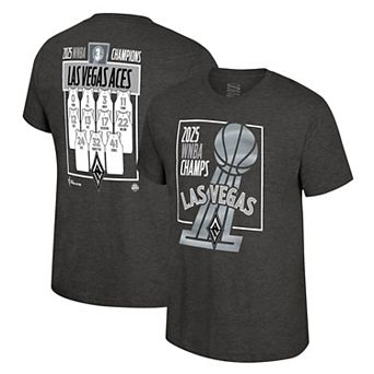 Unisex Stadium Essentials Heather Charcoal Las Vegas Aces 2025 WNBA Finals Champions Jersey Roster T-Shirt