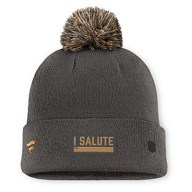 Men's Fanatics Charcoal Pittsburgh Penguins Authentic Pro Military Appreciation Cuffed Knit Hat with Pom