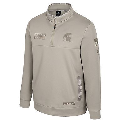 Men's Colosseum Oatmeal Michigan State Spartans Operation Hat Trick Battalion Quarter-Zip Pullover