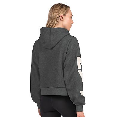 Women's Starter Heather Charcoal New York Jets Star Player Cropped Fleece Pullover Hoodie