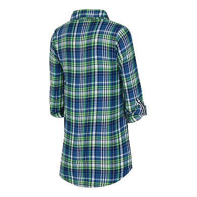 Women's Concepts Sport College Navy Seattle Seahawks Laney Plaid Tri-Blend Full-Button Nightshirt