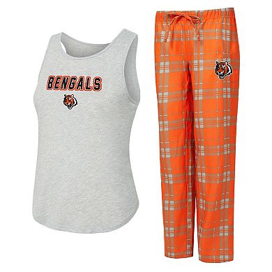 Women's Concepts Sport Heather Gray/Orange Cincinnati Bengals Regulate Plaid Tank Top & Pants Sleep Set