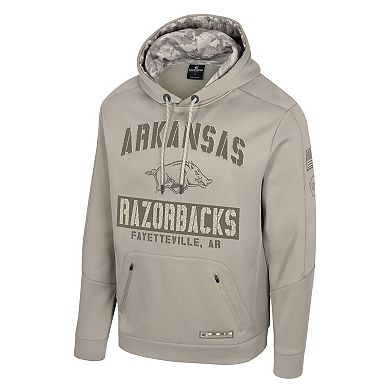 Men's Colosseum Oatmeal Arkansas Razorbacks Operation Hat Trick Battalion Hoodie