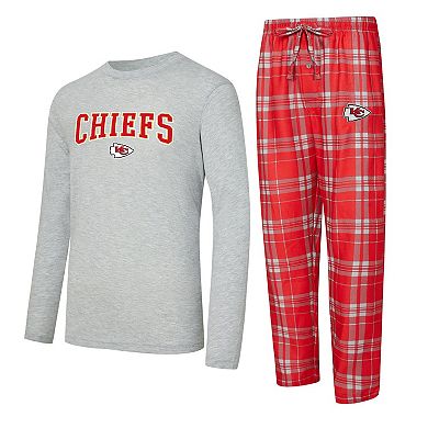 Men's Concepts Sport Red/Heather Gray Kansas City Chiefs Regulate Long Sleeve T-Shirt and Plaid Pant Set