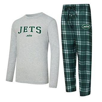 Men's Concepts Sport Green/Heather Gray New York Jets Regulate Long Sleeve T-Shirt and Plaid Pant Set