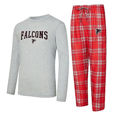 Men's Concepts Sport Red/Heather Gray Atlanta Falcons Regulate Long Sleeve T-Shirt and Plaid Pant Set