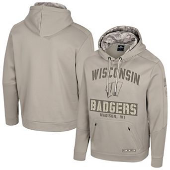 Men's Colosseum Oatmeal Wisconsin Badgers Operation Hat Trick Battalion Hoodie Sweatshirt