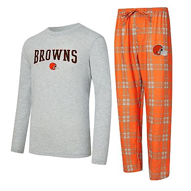 Men's Concepts Sport Orange/Heather Gray Cleveland Browns Regulate Long Sleeve T-Shirt and Plaid Pant Set
