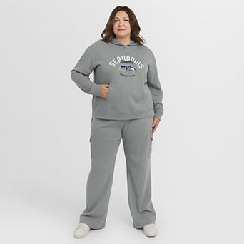 Women's WEAR by Erin Andrews Gray Seattle Seahawks Plus Size Waffle-Knit Long Sleeve Hooded Shirt & Pants Lounge Set