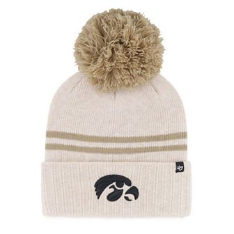 Women's '47 Natural Iowa Hawkeyes Core & Inline Latte Cuffed Knit Hat with Pom