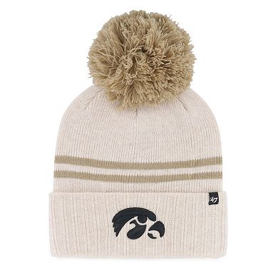 Women's '47 Natural Iowa Hawkeyes Core & Inline Latte Cuffed Knit Hat with Pom