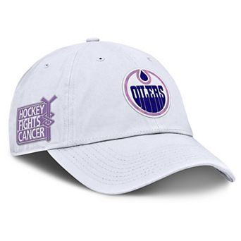 Men's Fanatics White Edmonton Oilers Authentic Pro Hockey Fights Cancer Adjustable Hat