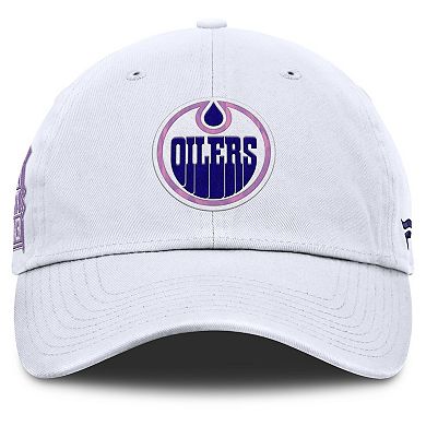 Men's Fanatics White Edmonton Oilers Authentic Pro Hockey Fights Cancer Adjustable Hat