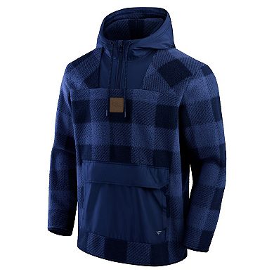 Men's Fanatics Navy Denver Broncos Elements Plaid Polar Fleece Quarter-Zip Hoodie