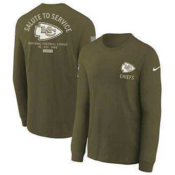 Youth Nike Olive Kansas City Chiefs 2025 Salute to Service Sideline Dri-FIT Long Sleeve T-Shirt