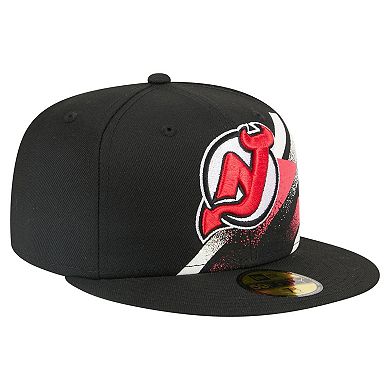Men's New Era Black New Jersey Devils Faded Lines 59FIFTY Fitted Hat