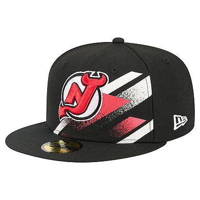 Men's New Era Black New Jersey Devils Faded Lines 59FIFTY Fitted Hat