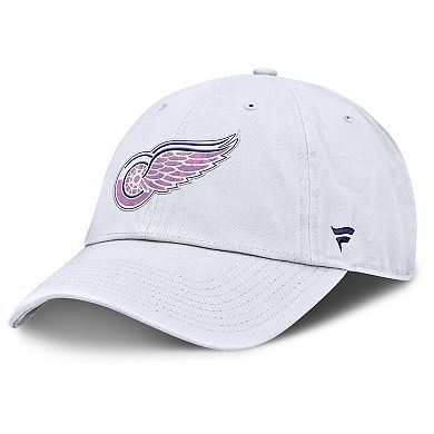Men's Fanatics White Detroit Red Wings Authentic Pro Hockey Fights Cancer Adjustable Hat