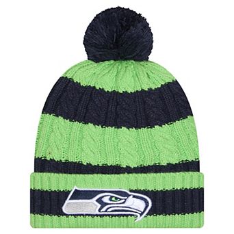 Women's New Era College Navy Seattle Seahawks Braided Cuffed Knit Hat with Pom
