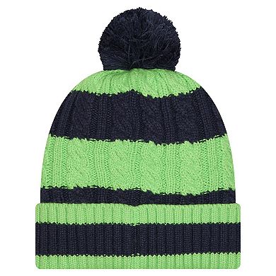Women's New Era College Navy Seattle Seahawks Braided Cuffed Knit Hat with Pom