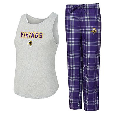 Women's Concepts Sport Heather Gray/Purple Minnesota Vikings Regulate Plaid Tank Top & Pants Sleep Set