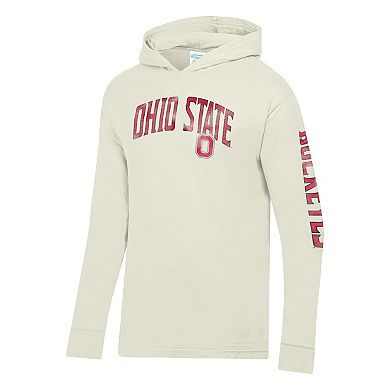 Men's ComfortWash Cream Ohio State Buckeyes Long Sleeve Hooded T-Shirt