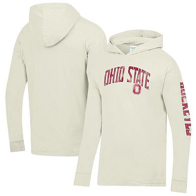 Men's ComfortWash Cream Ohio State Buckeyes Long Sleeve Hooded T-Shirt
