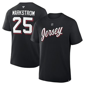 Men's Fanatics Jacob Markstrom Black New Jersey Devils Authentic Stack Name & Number T-Shirt