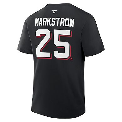 Men's Fanatics Jacob Markstrom Black New Jersey Devils Authentic Stack Name & Number T-Shirt