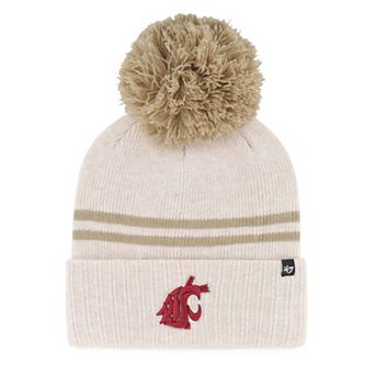 Women's '47 Natural Washington State Cougars Core & Inline Latte Cuffed Knit Hat with Pom